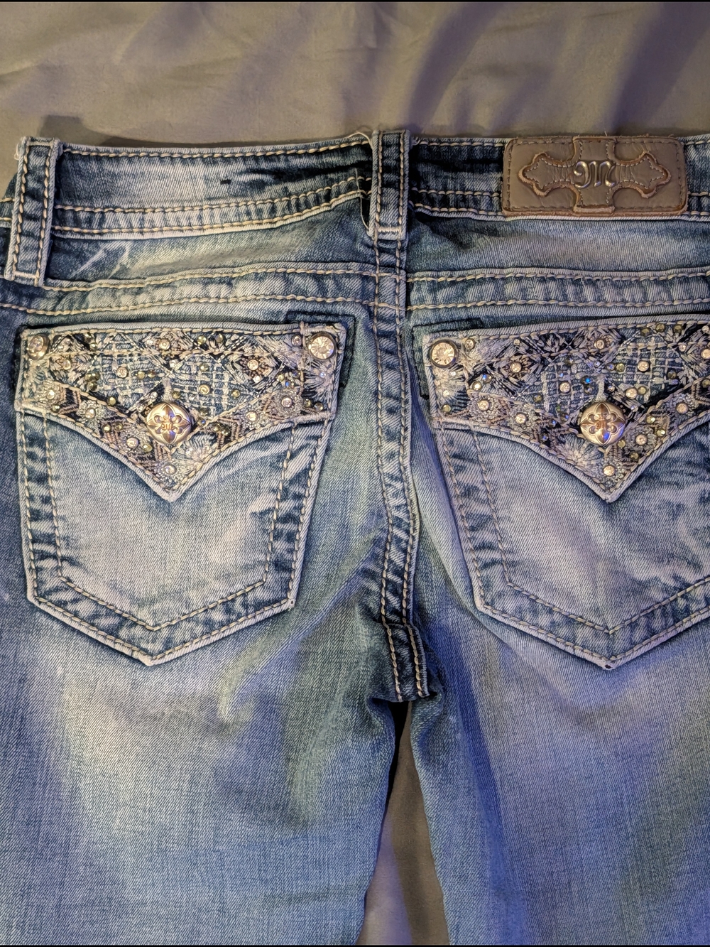 Miss Me Light Blue Embellished Straight Cut Jeans